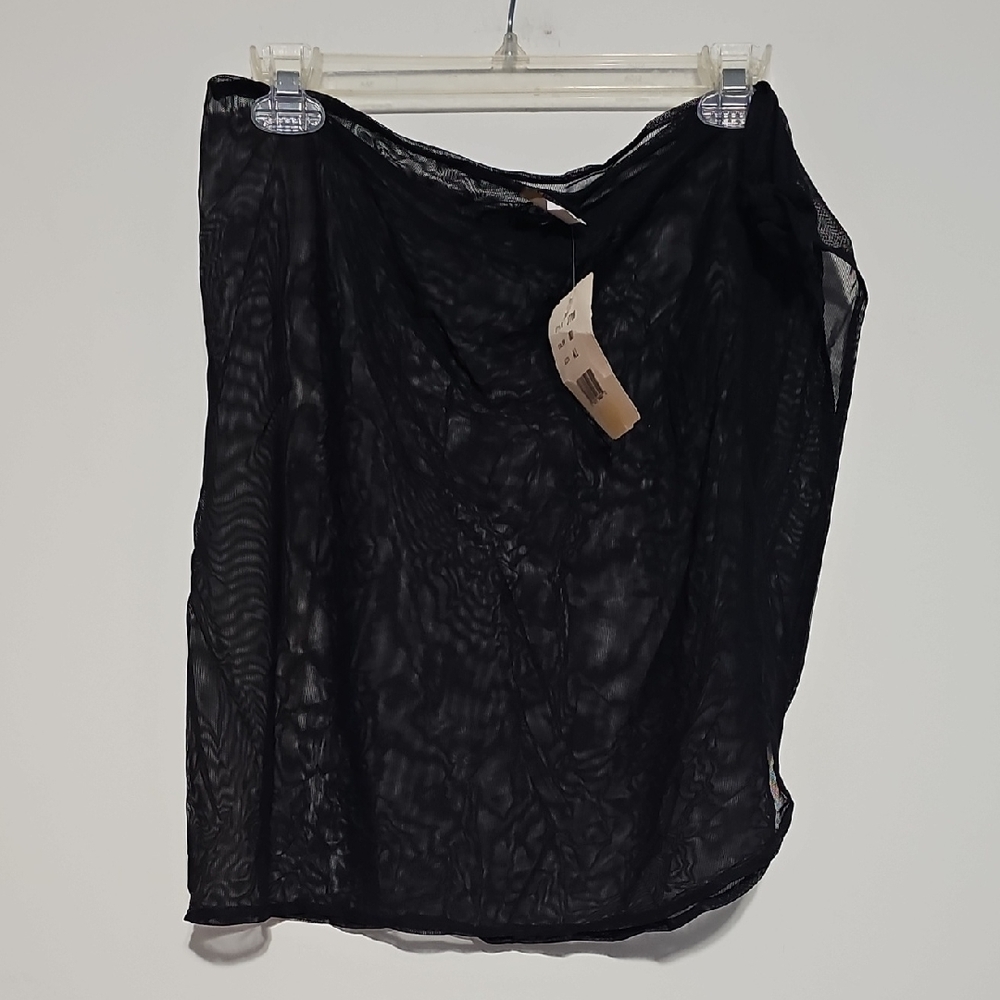 New Black Sheer Sarong Skirt Swim Coverup Sz XL One Size Beach Vacation Resort